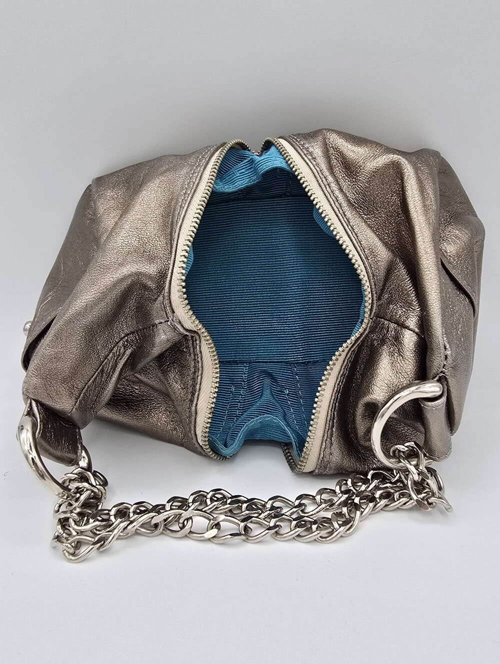 Jalda - Rare Y2K Mini Chain Clutch Bag With Turquoise Lining & Zipper Closure